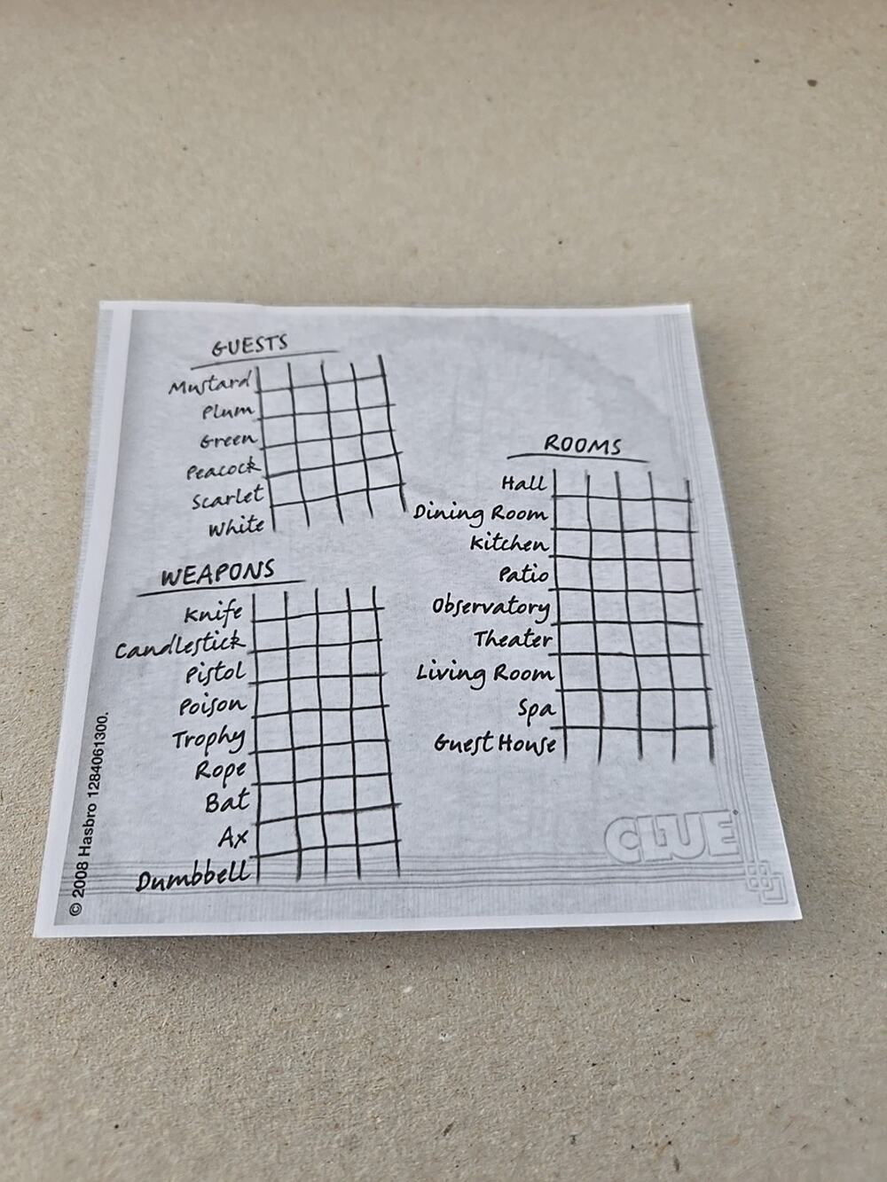 Clue Discover The Secrets Replacement Part 2008 Clue Sheet Tablet Pad